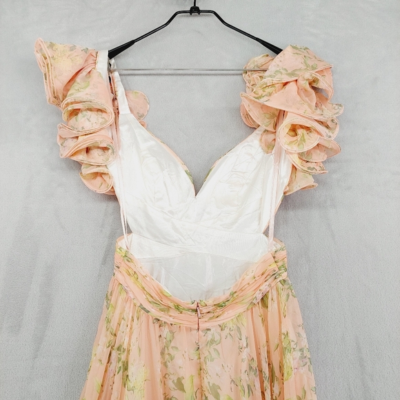 NWT Mac Duggal  Pink Multicolor Ruffle Tiered Floral Cut-Out Chiffon Gown P2841 - Picture 8 of 11